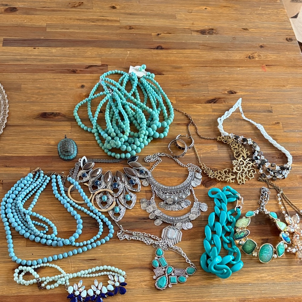 Turquoise Beaded and Statement Necklaces Set - Women Jewelry